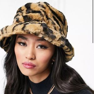 ASOS Boardmans animal print faux fur bucket hat in camel
